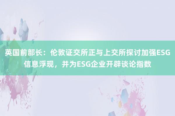 英国前部长：伦敦证交所正与上交所探讨加强ESG信息浮现，并为ESG企业开辟谈论指数