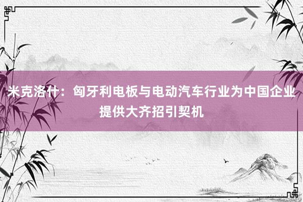 米克洛什：匈牙利电板与电动汽车行业为中国企业提供大齐招引契机