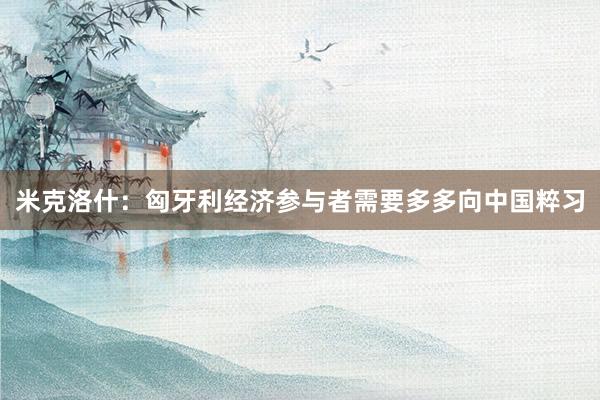 米克洛什：匈牙利经济参与者需要多多向中国粹习